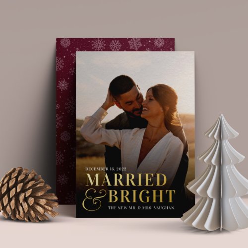 Bold Married  Bright Wedding Photo Newlywed Foil Holiday Card
