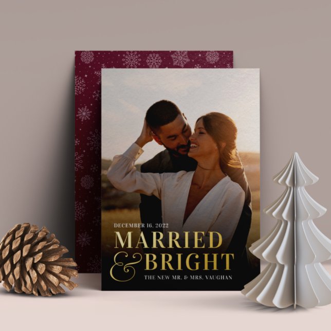Bold Married & Bright Wedding Photo Newlywed Foil Holiday Card (Creator Uploaded)