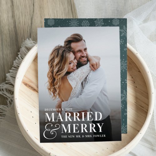 Bold Married  Merry Wedding Photo Newlywed Holiday Card