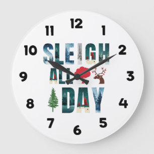 Bold Masks Letters Winter Scenes 'Sleigh All Day' Large Clock