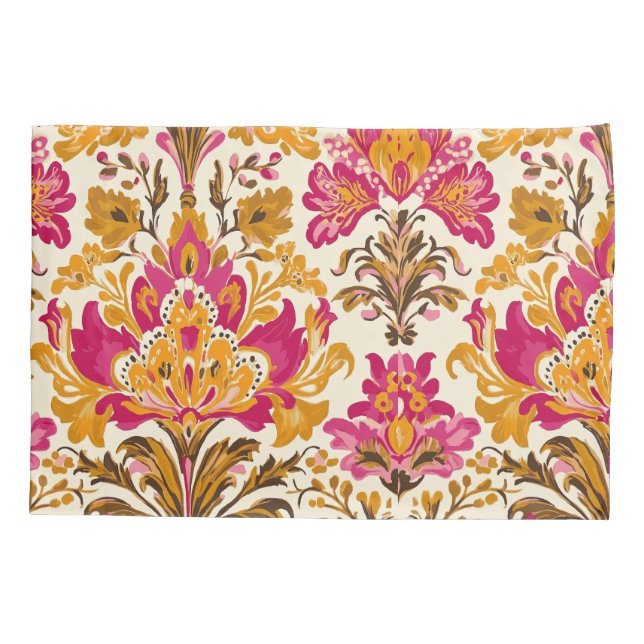 Bold Mediterranean Baroque Floral Pattern Pillow Case (Back-Left)