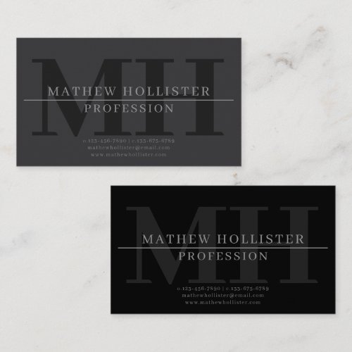 Bold, Men's Monogrammed, Dual, Dark Gray Business Card