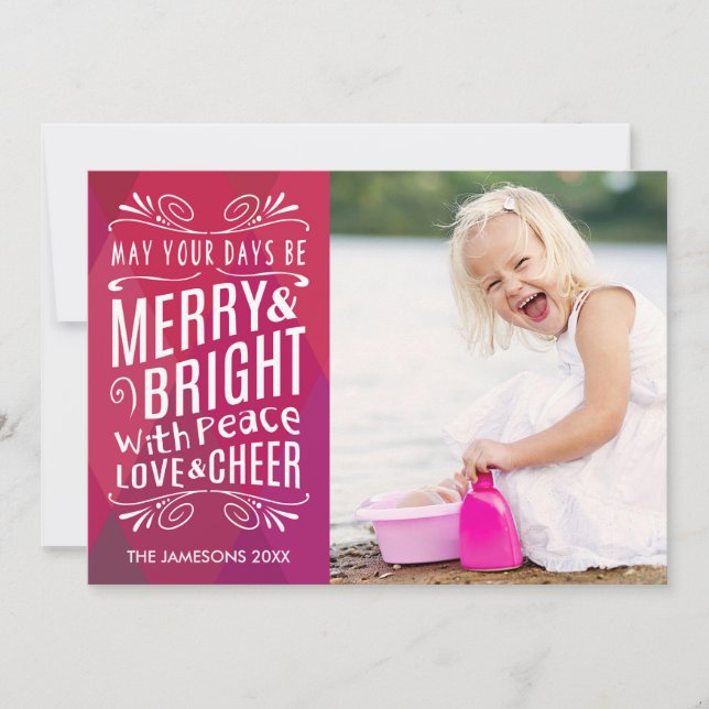 Bold Merry and Bright Geometric Photo Holiday Card (Front)