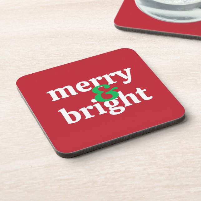Bold "Merry & Bright" Christmas  Beverage Coaster (Left Side)