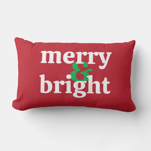 Bold "Merry & Bright" Christmas Lumbar Pillow (Front)