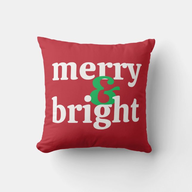 Bold "Merry & Bright" Christmas Throw Pillow (Front)