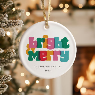 Bold Merry Bright Holiday One Photo Ceramic Ornament