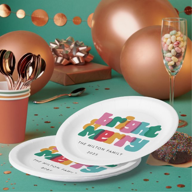 Bold Merry Bright Holiday  Paper Plates (Multi)