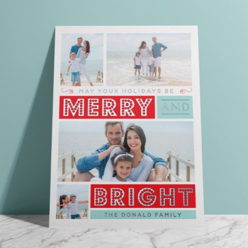 Bold Merry  Bright Holiday Photo Silver Foil Card