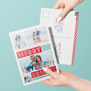 Bold Merry & Bright Holiday Silver Foil Postcard