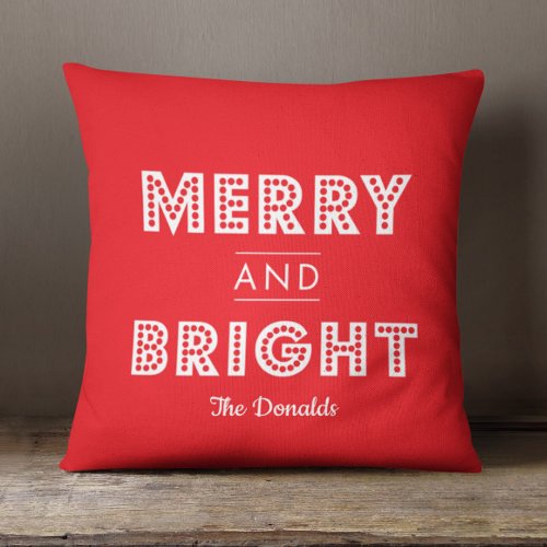 Bold Merry  Bright Personalized Christmas Throw Pillow