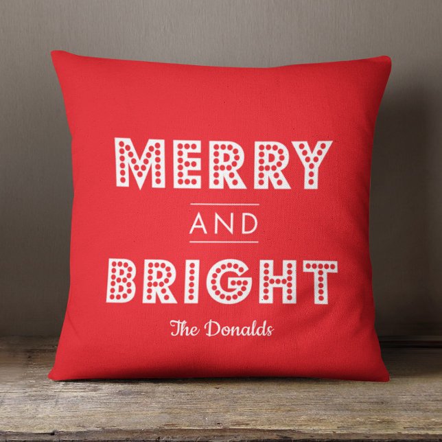 Bold Merry & Bright Personalized Christmas Throw Pillow (Creator Uploaded)