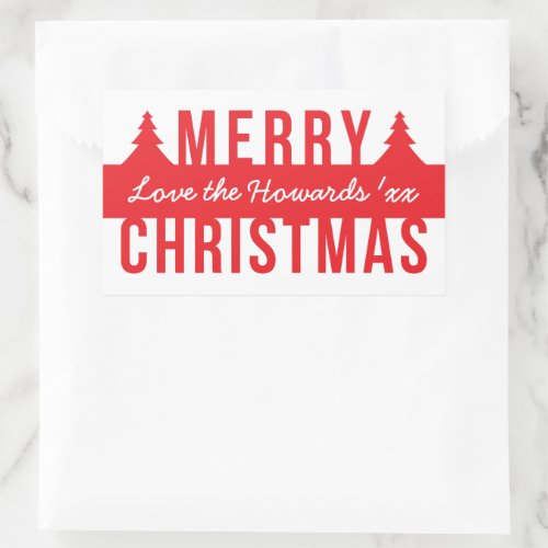 Bold Merry Christmas Cutout Trees Rectangular Sticker