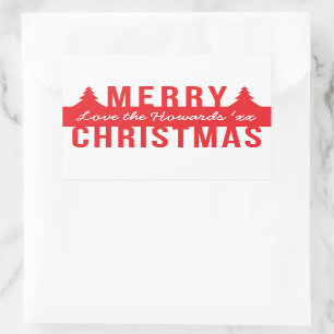 Bold Merry Christmas Cutout Trees Rectangular Sticker