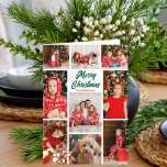Bold Merry Christmas Multiple Family Photo Holiday Card<br><div class="desc">Bold and beautiful 9 photo collage Merry Christmas cards with your favorite family pictures from 2025. Customize these multiple photo holiday cards with kids or couple photographs around your personalized name and green cursive script.</div>