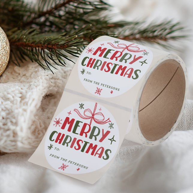 Bold Merry Christmas Script snow Gifts Classic Round Sticker (Bold Merry Christmas Script snow Gifts Classic Round Sticker)