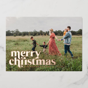 Bold Merry Christmas Single Photo Personalize Foil Holiday Card