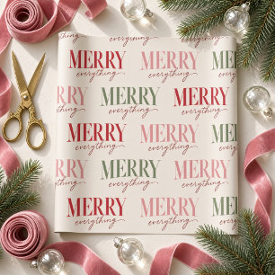 Bold Merry Everything Script Typography Pink Green Wrapping Paper