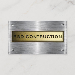 Bold Metallic Look Construction Business Card: Bus Business Card