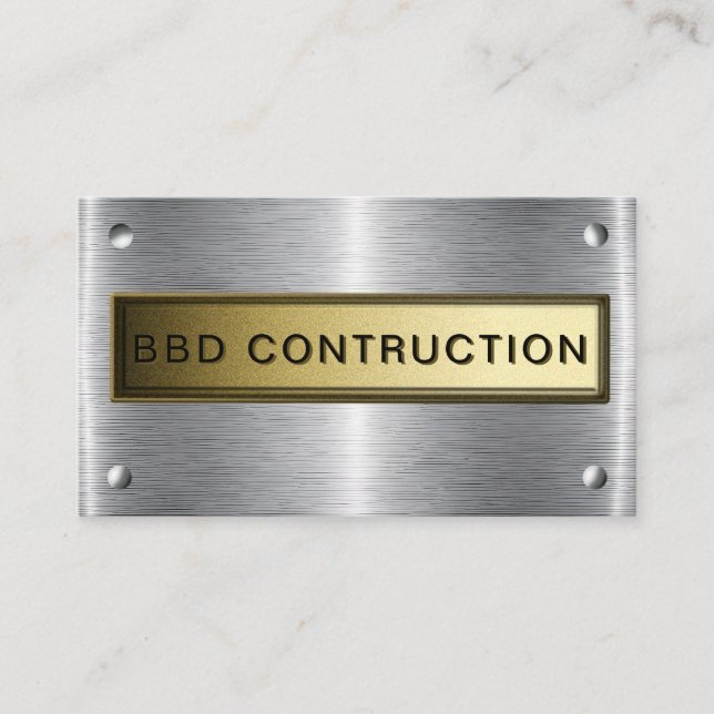 Bold Metallic Look Construction Business Card: Bus Card (Front)