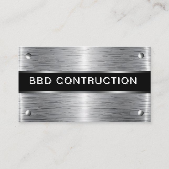 Bold Metallic Look Construction Business Card: Bus Card (Front)