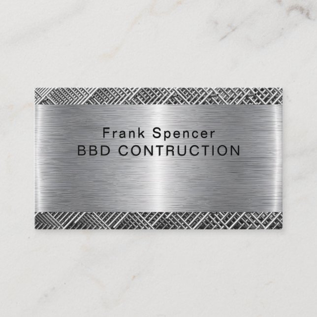 Bold Metallic Look Construction Business Card: Business Card (Front)