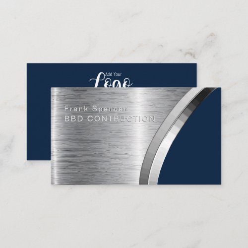 Bold Metallic Look Construction Navy  silver Business Card