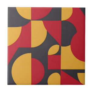 Bold Mid-Century Geometric Red Yellow Gray Pattern Ceramic Tile