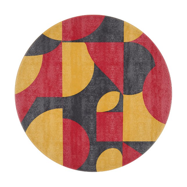 Bold Mid-Century Geometric Red Yellow Gray Pattern Cutting Board (Front)