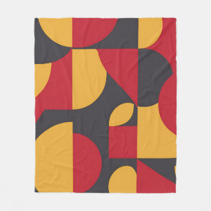 Bold Mid-Century Geometric Red Yellow Gray Pattern Fleece Blanket