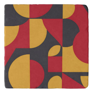 Bold Mid-Century Geometric Red Yellow Gray Pattern Trivet