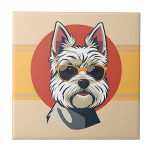 Bold Mid-Century Modern Maltese Dog Portrait Ceramic Tile