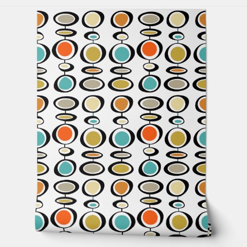 Bold Mid Century Orange Turquoise Abstract Circles Wallpaper