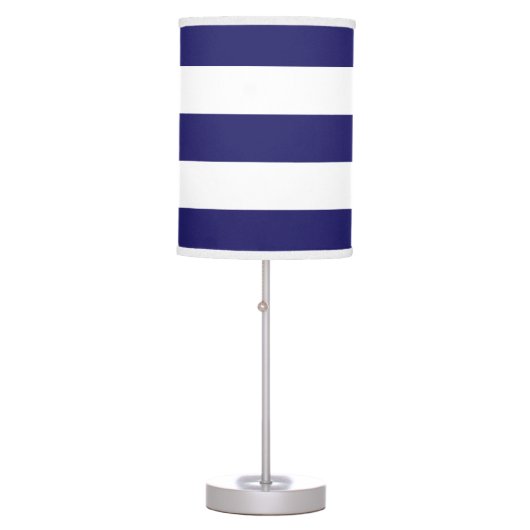 Bold Midnight Blue and White Striped Table Lamp (Front)