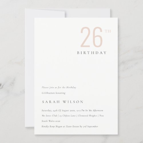 Bold Minimal Dusky Blush Any Age Birthday Invite