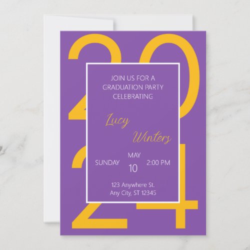 Bold Minimal Graduation Party Gold  Purple Invitation