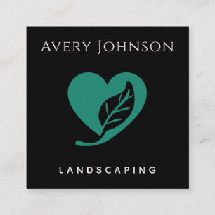 Bold & Minimal Green Leaf Heart Landscaping Lawn Square Business Card