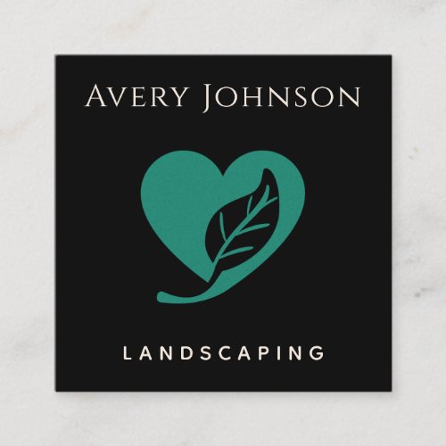 Bold  Minimal Green Leaf Heart Landscaping Lawn  Square Business Card