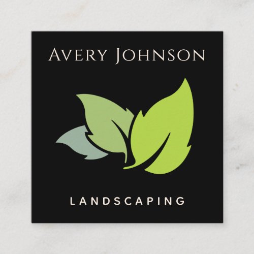 Bold  Minimal Green Leafs Landscaping Yard Work  Square Business Card