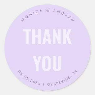 Bold Minimal Lilac Lavender Thank You Wedding Classic Round Sticker