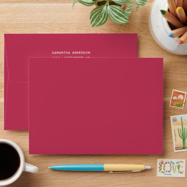 Bold Minimal Magenta Pink Return Address Envelope (Desk)