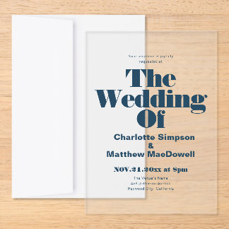 Bold Minimal Modern Editorial Blue Wedding Petite Acrylic Invitation
