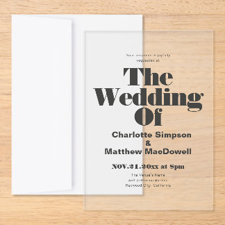 Bold Minimal Modern Editorial Wedding Petite Acrylic Invitation