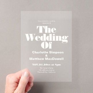 Bold Minimal Modern Editorial White Wedding Petite Acrylic Invitation