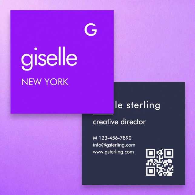 Bold Minimal Modern Purple Blue QR Code Square Business Card (Creator Uploaded)