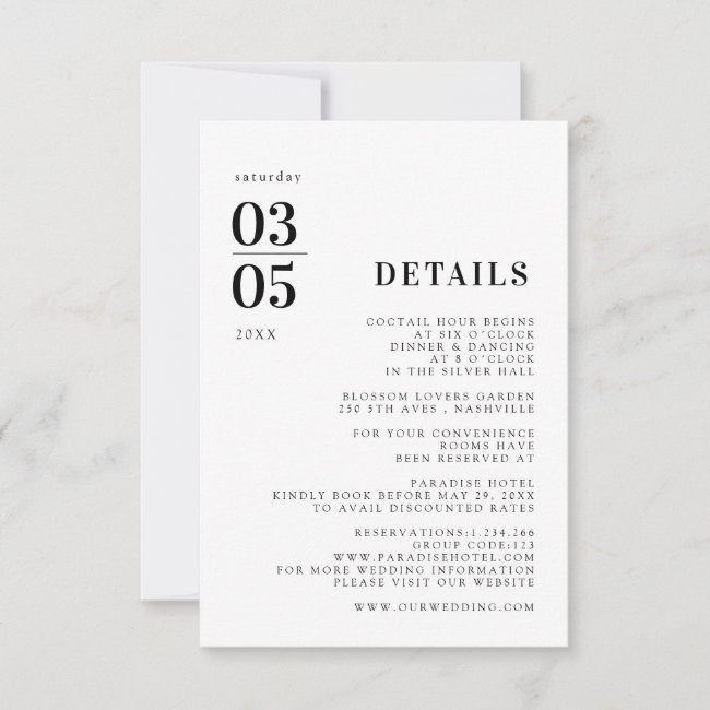 Bold Minimal Trending Wedding Details Card