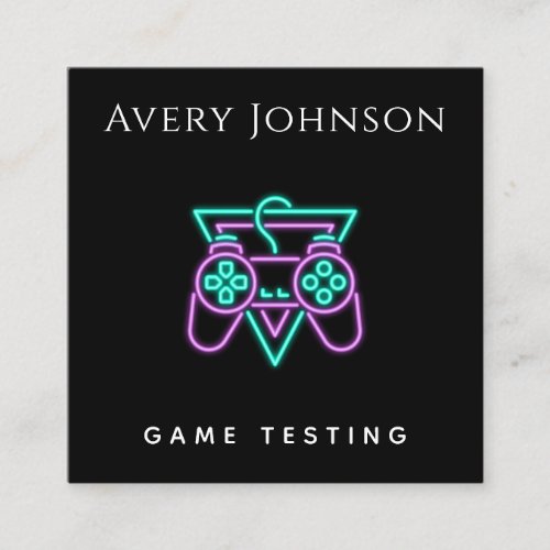 Bold  Minimal Video Game Testing Neon Controller Square Business Card