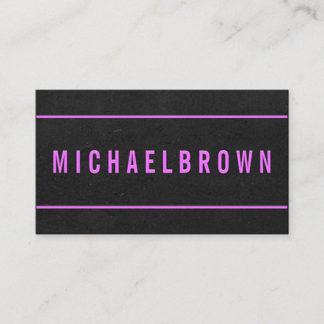 Bold Minimal with Purple Text on Dark Grey-Black Business Card (Front)