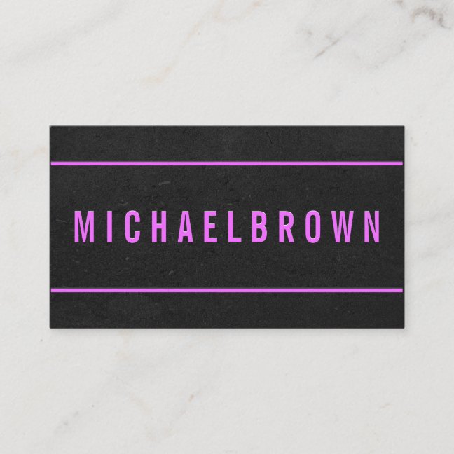 Bold Minimal with Purple Text on Dark Grey-Black Business Card