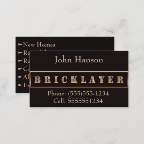 Bold Minimalist and Masculine Bricklayer Business Card